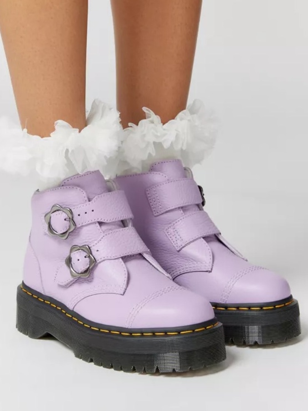 Dr. Martens Devon Flower Platform Ankle Boot Lilac Lavender Purple Nappa Leather